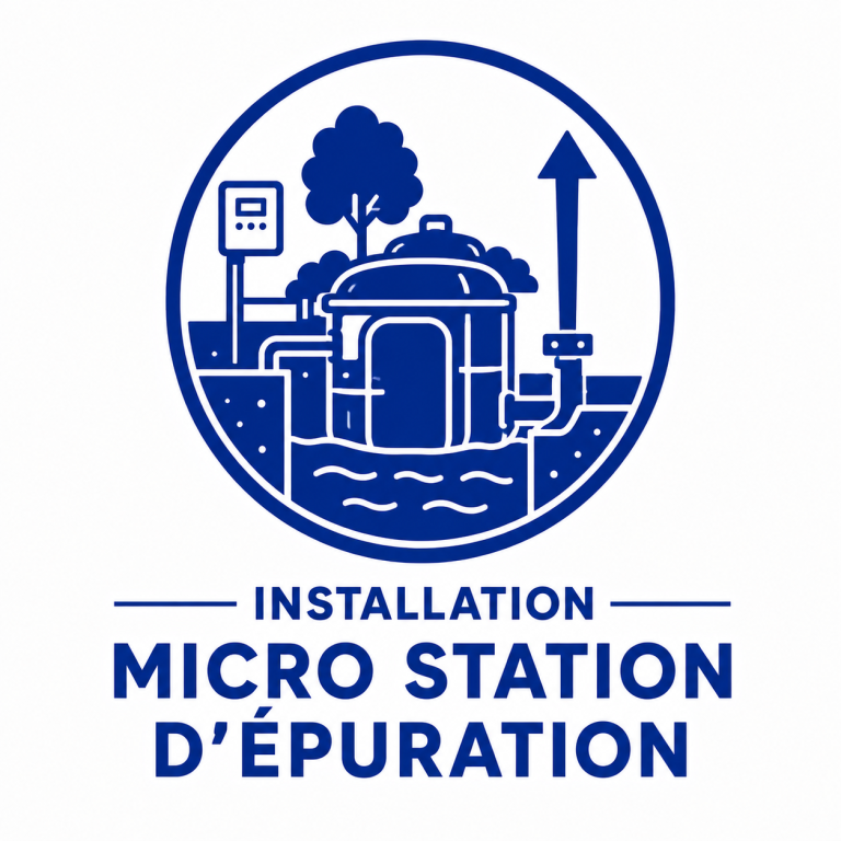 installation micro station d'épuration Beausset Cadière Castellet Evenos Bandol Saint Cyr Sanary Logo d'une micro station d'épuration avec arbre et indication de niveau d'eau.